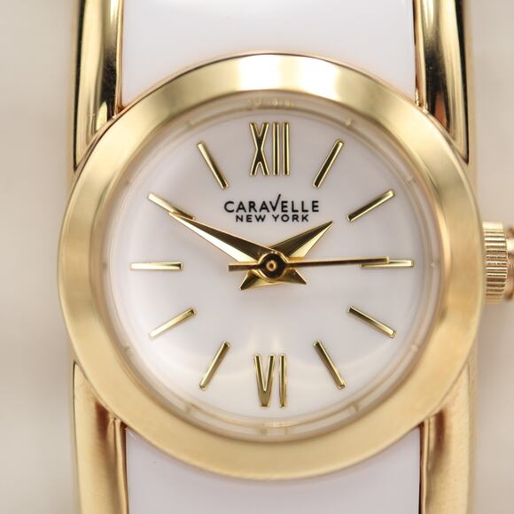 Caravelle New York White Gold Tone 20mm Petite Watch Cuff Working New in Box main image 4